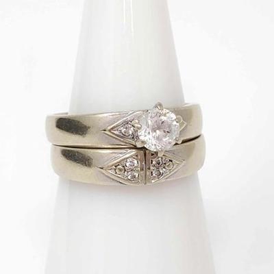 #302 â€¢ 14k Gold Rhinestone Wedding Ring & Band with Rhinestone Accents, 6g
