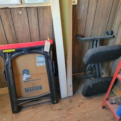 #5040 â€¢ Folding SawHorse. Wood Flooring Sheets of Glasses Rolling Chair.

