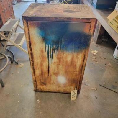 #1160 â€¢ Vintage Metal Storage Cabinet, Carburetor Parts and Repair Kits
