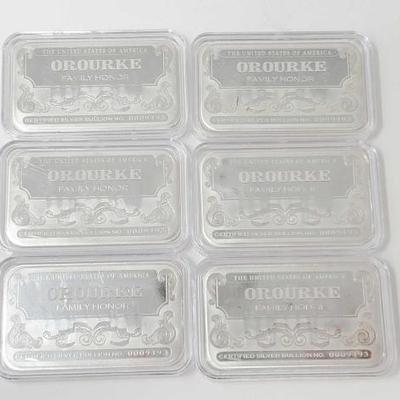 #498 â€¢ (6) .999 Fine Silver Bars, 3oz
