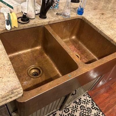 Hammered Copper Double Sink 33