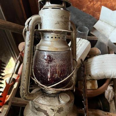 Dietz Vintage Lantern - possibly "Little Wizard" with red glass globe $40
