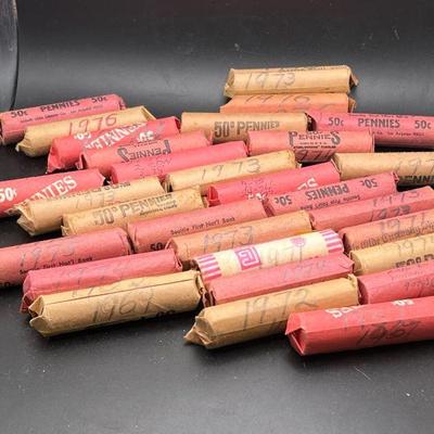 (30) Unopened Penny Rolls Labeled 1960's & 1970's
