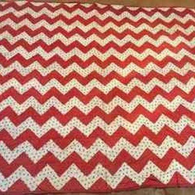 Antique Red & White Zigzag Quilt
