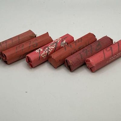 (6) Unsearched Penny Rolls Labeled 1972-1977
