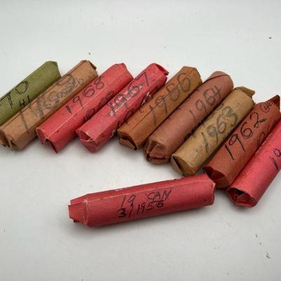 (10) Unsearched Penny Rolls Labeled 1956-1970
