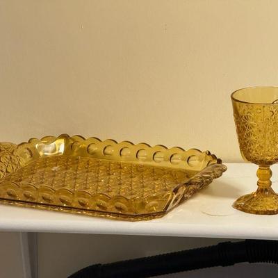 Beautiful Amberglass Goblet And Tray
