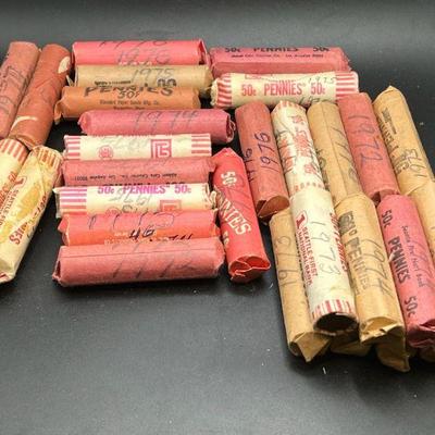 (30) Unsearched Penny Rolls Labeled 1970's

