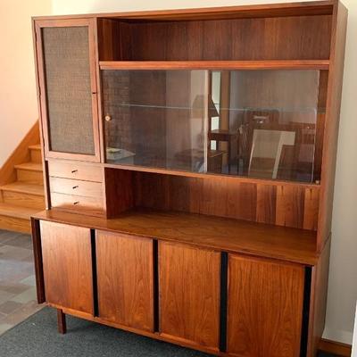 MCM Dillingham walnut cabinet with caned door