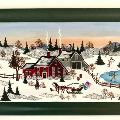Virginia Young folk art painting, 9 x 15 in. overall