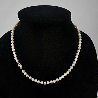 Lot #SB 344- Beautiful Strand of Cultured Akoya Pearls with 14k Filigree Clasp - 5mm Knotted Pearls - 17