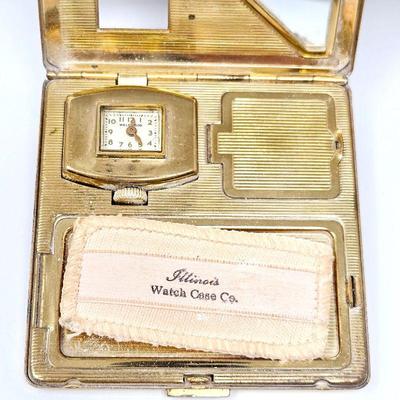 1930s Illinois Watch Case clock and powder case