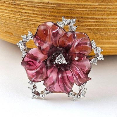 Lot #SB 332 - Vintage Nolan Miller Budding Flower Brooch From the French Chateau Glamour Collection -Purple w/ Clear Rhinestones - 2