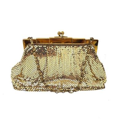  Vintage Whiting & Davis Gold Mesh Evening Handbag w/ Two Inside Pockets - Includes Original Hand Mirror