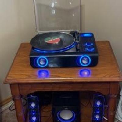 stereo system with record player. connects to your phone