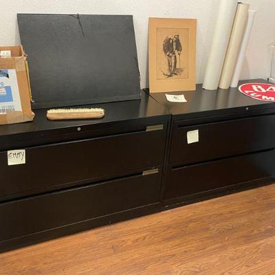 LOTS OF ART & THE BLACK LATERAL FILES ARE IN GREAT CONDITION! LEGAL FILE CABINETS...
