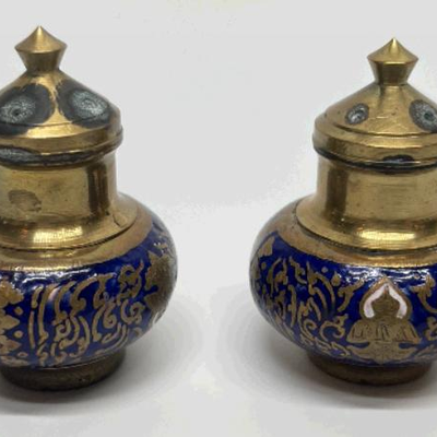 Vintage Enameled Brass Salt & Pepper Shakers