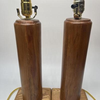 Pair Vintage Mid Century Modern Wooden Table Lamps