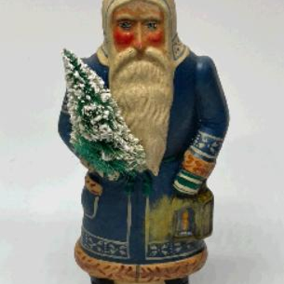 Vaillancourt Folk Art Blue Santa with Tree
