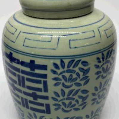 Vintage Blue & White Chinese Double Happiness Jar