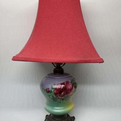 Vintage Handpainted Table Lamp with Metal Base