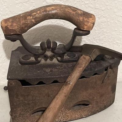(2) Antique: Steamer Iron & Hammer