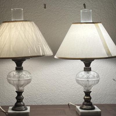 Pair Vintage Hurricane Lamps w/ Modern Shades
