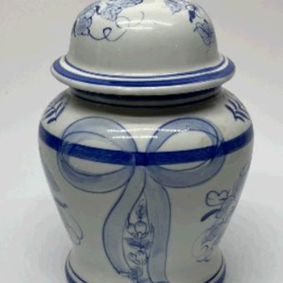 Vintage Hand Decorated Blue and White Ginger Jar