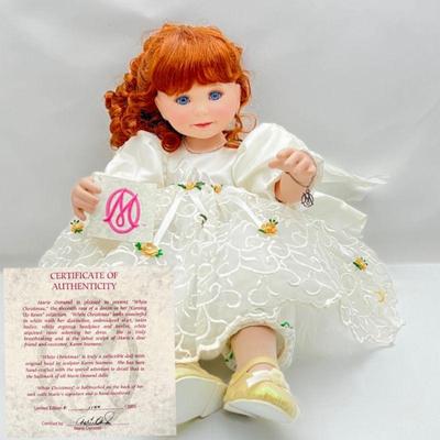 Marie Osmond Porcelain Doll Princess Rose Bud Collection White Christmas â€œComing Up Roses