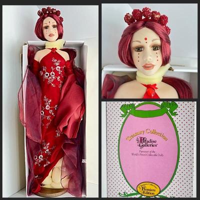 -Exotic 26â€ Paradise Galleries Porcelain Collectable Doll. Premier Edition Red Hair, Red Gowned Doll