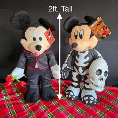 Set of Two Large 2ft Tall Mickey Mouse Plush Greeters - Halloween Greeter and Valentine Greeter