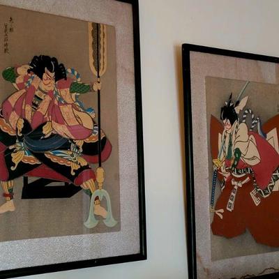 Two original Japanese Samurai woodblocks