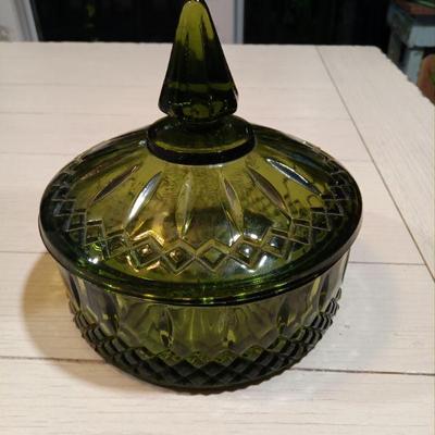 Vintage Indiana Green Glass, Diamond Print