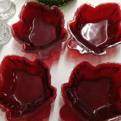 Anchor Hocking Ruby Red Glass Maple Leaf Candy Dish