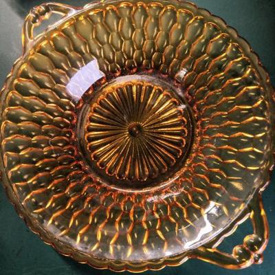 Vintage Amber Indiana Glass Honeycomb Dish