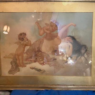 1894 Litho Print w Cherubs called Awakening of Love