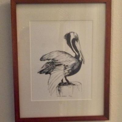 Signed numbered pelican print