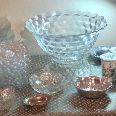 American Fostoria punch bowl and plates