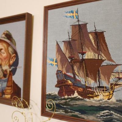 Needle point framed nautical scenes