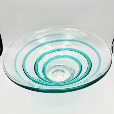 Teal Spiral Art Glass Bowl

