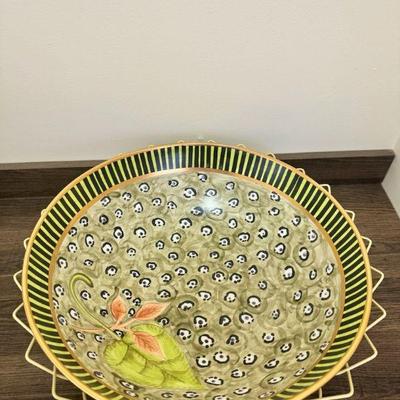 Massive Laurie Gates Bowl With Metal Holder
