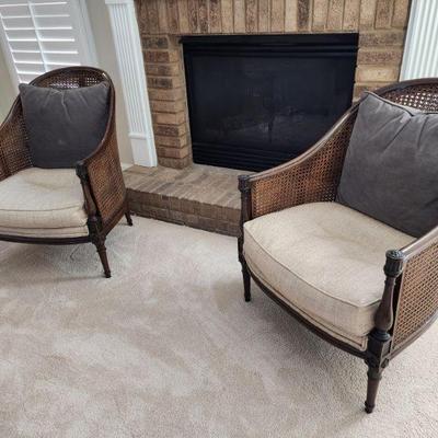 Pair of Handsome Cane Barrell Chairs