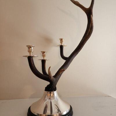 3 Mid Century Horn and Silver Plate Candelabras