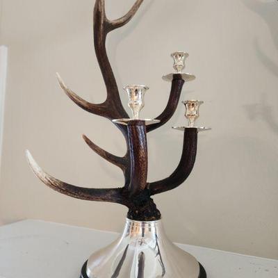 3 Mid Century Horn and Silver Plate Candelabras