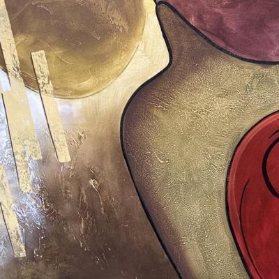 Abstract Oil on Canvas in Muted Red & Gold