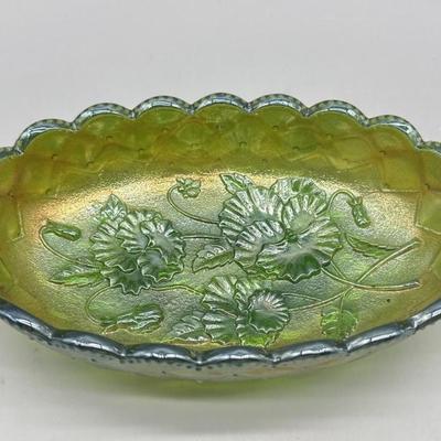 Antique Imperial Carnival Glass Pansy in Green