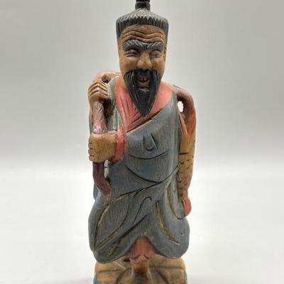 Hand Carved & Painted Wooden Asian Figurine