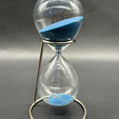 Clear Glass Hourglass w/ Blue Sand on Stand