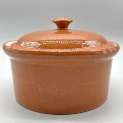Guernsey Cookingware Lidded Orange Ceramic Pot