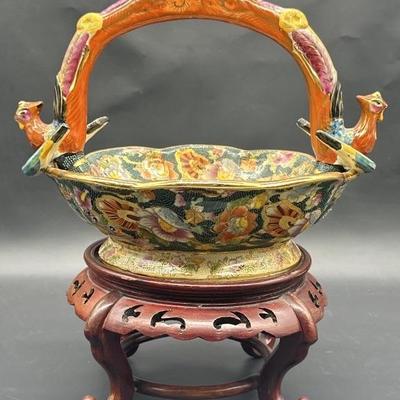 Vintage Japanese Moriage CloisonnÃ© Handled & Footed Bowl